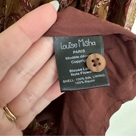 NWT Louise Misha Anthropologie Loreta Silk Brown Blouse 38 - Picture 5 of 7